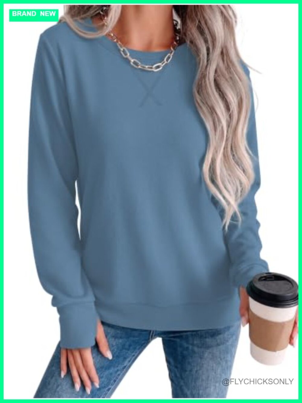 Womens Crewneck Sweatshirt Thumb Hole Long Sleeve